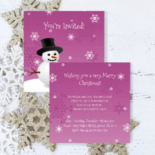 Pink Snowman Winter Szene Weihnachts-Einladung Einladung