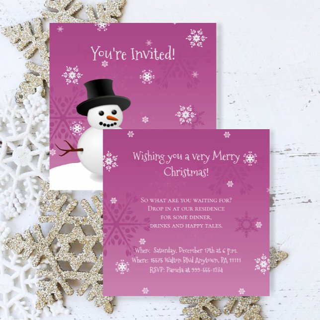 Pink Snowman Winter Szene Weihnachts-Einladung Einladung (Pink Snowman Winter Scene Christmas Party Invitation)