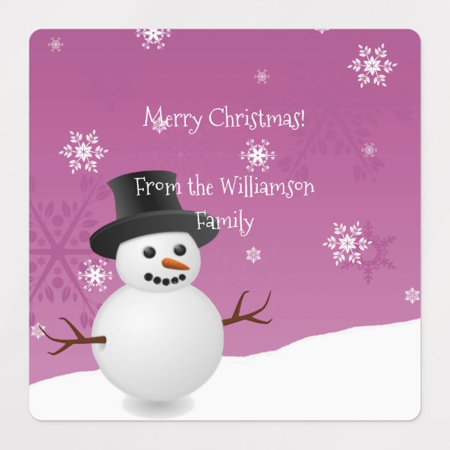 Pink Snowman Winter Szene Weihnachtsbacketikett Etiketten (Design 3)