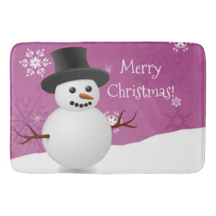 Pink Snowman Winter Szene Weihnachtsbath Mat Badematte