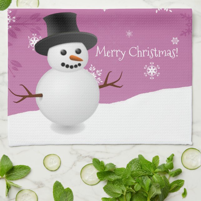 Pink Snowman Winter Szene Weihnachtsküche Handtuch (Gefaltet)