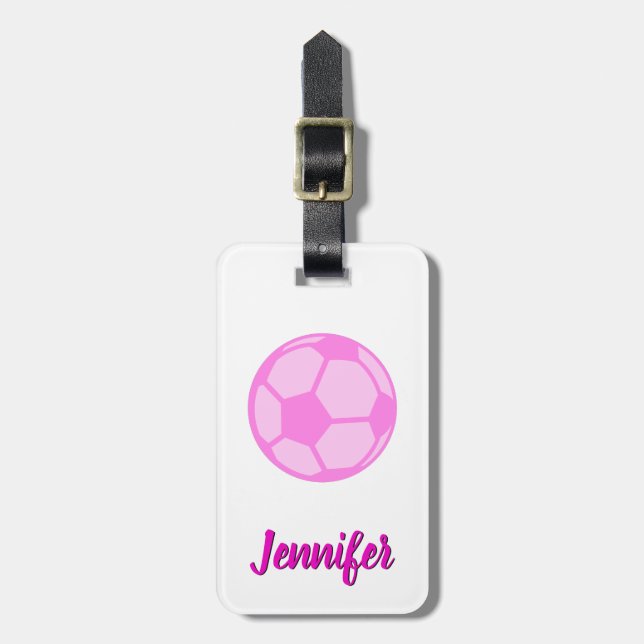 Pink Soccer Ball Individuelle Name Gepäckanhänger (Vorderseite vertikal)