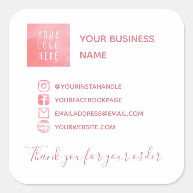 Pink Social Media & Logos Vielen Dank Quadratischer Aufkleber (Vorderseite)