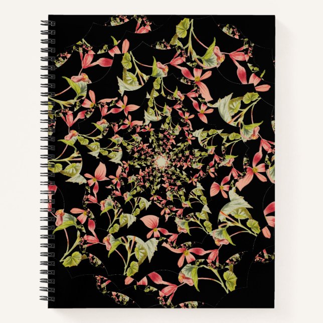 Pink Soft green Begonia Fraktal art Notizbuch (Vorderseite)