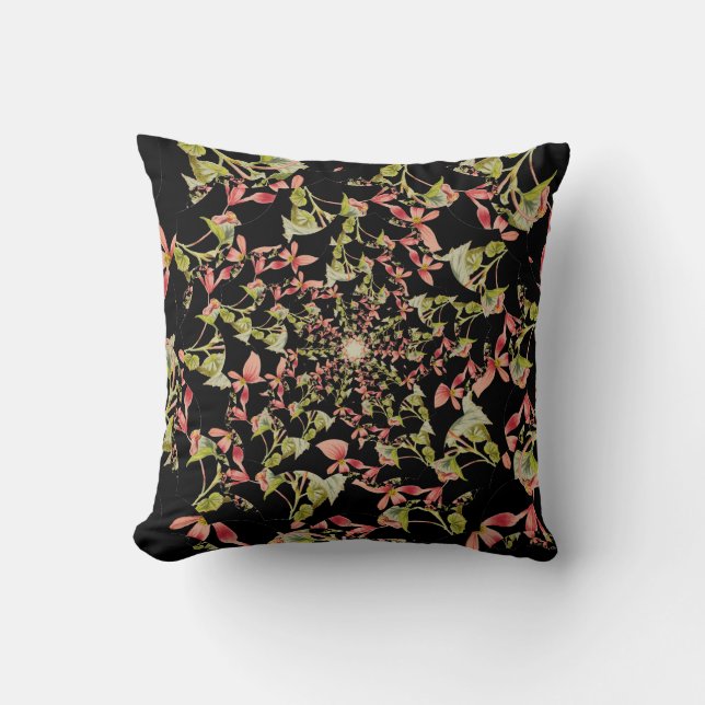 Pink Soft green black Begonia Fraktal art Kissen (Vorderseite)