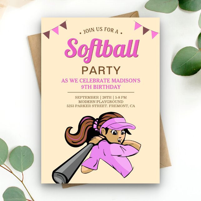 Pink Softball Geburtstagsparty Einladung (Von Creator hochgeladen)