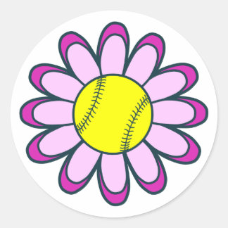 Pink Softball Girl Runder Aufkleber