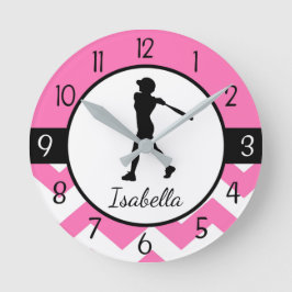 Pink-Softball-Uhr Runde Wanduhr
