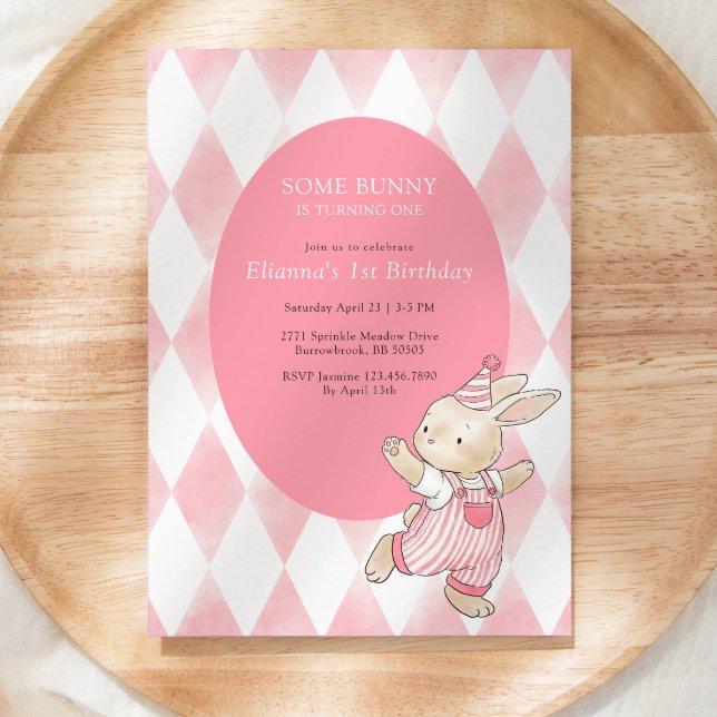 Pink Some Bunny wird Eins 1. Geburtstag Einladung (Von Creator hochgeladen)