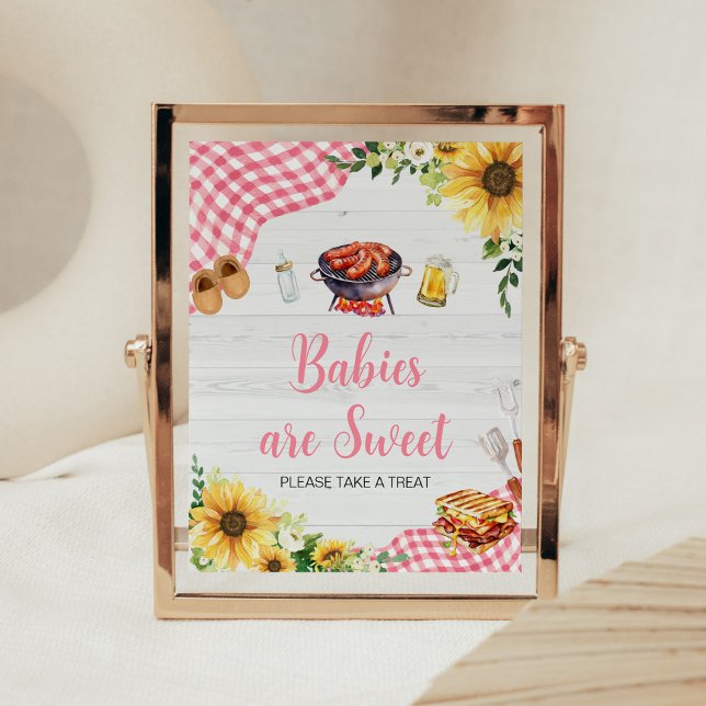 Pink Sonnenblume GRILLEN Babydusche Babys sind süß Poster (Baby- Q Backyard Baby Shower Babies are Sweet Sign)