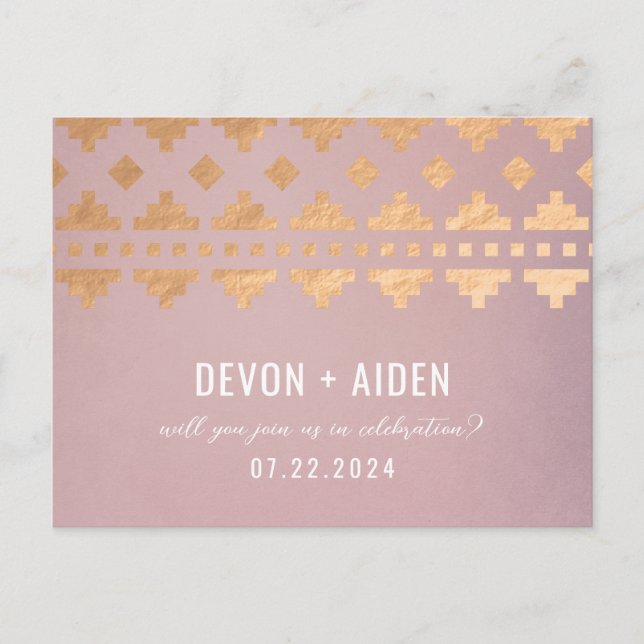 Pink Southwest Gleam Mariage Répondre Carte postal (Devant)