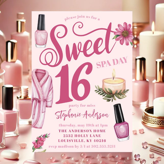 Pink Spa Day Sweet 16 Einladung (Von Creator hochgeladen)