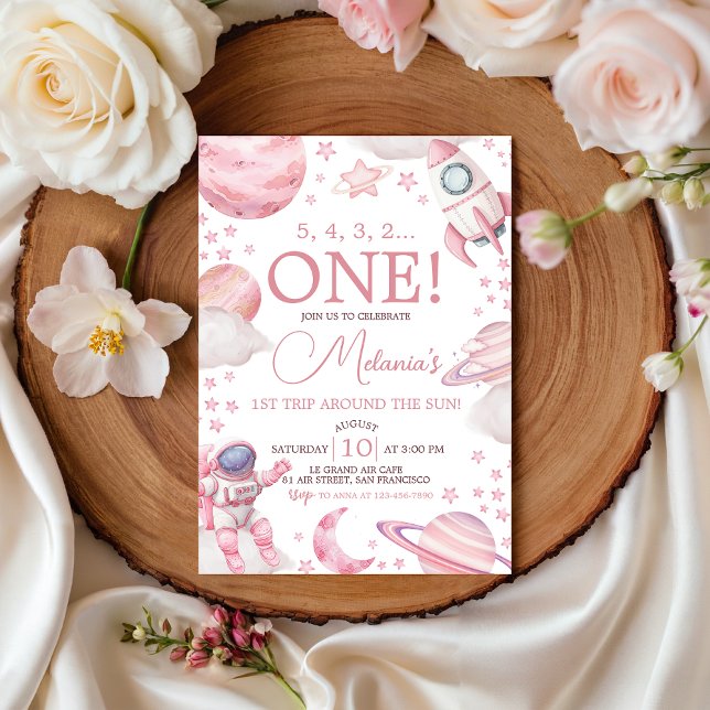 Pink Space 1st Trip Around the Sun Invite Einladung (Von Creator hochgeladen)