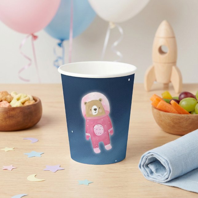 Pink Space Bear Astronaut Baby Dusche Pappbecher (Pink Space Bear Astronaut Baby Shower Paper Cups.)