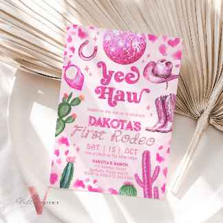Pink Space Cowgirl First Rodeo Geburtstagsfeier Ei Einladung