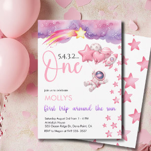 Pink Space Erste Reise um die Sonne Geburtstag Einladung