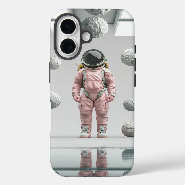 Pink Space Explorer - Cartoon Astronaut iPhone 16 Hülle (Rückseite)