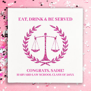 Pink Sparkle Aesthetic Law School Graduation Party Serviette