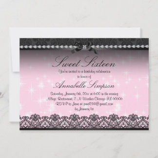 Pink Sparkle & Black Lace 16 . Geburtstag Einladun Einladung