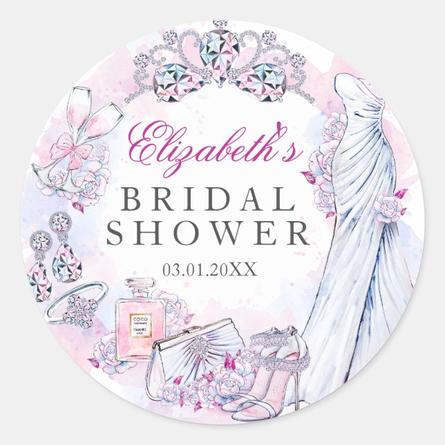 Pink Sparkle Crystal Wreath Brautparty Sticker (Vorderseite)