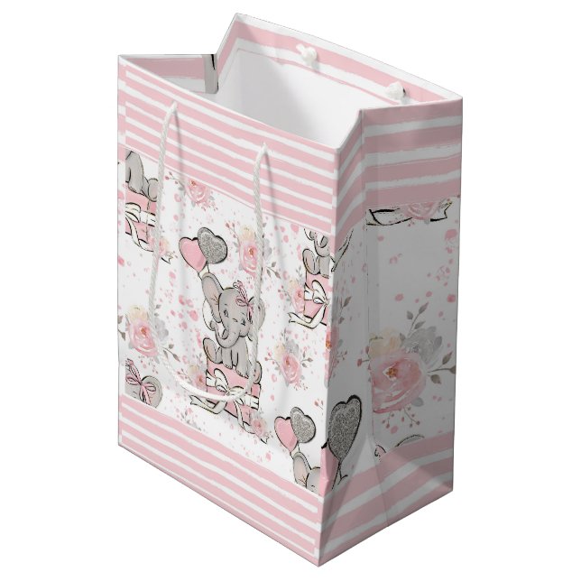 Pink Sparkle Elephant Geschenktasche Mittlere Geschenktüte (Vorderseite Schrägansicht)