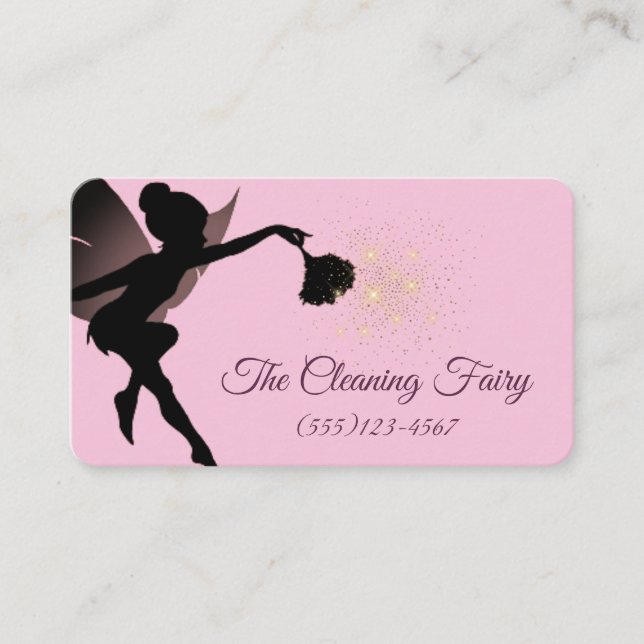 Pink Sparkle Fairy Maid House Reinigungsdienste Visitenkarte (Vorderseite)