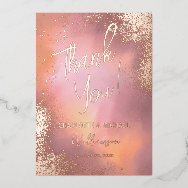 Pink Sparkle Foto Overlay Wedding Vielen Dank Folieneinladung (Vorderseite)
