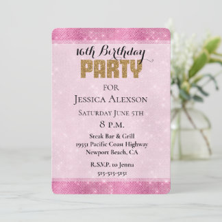 Pink Sparkle Gold Glitzer Geburtstag Einladung