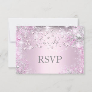 Pink Sparkle Hearts RSVP Karte