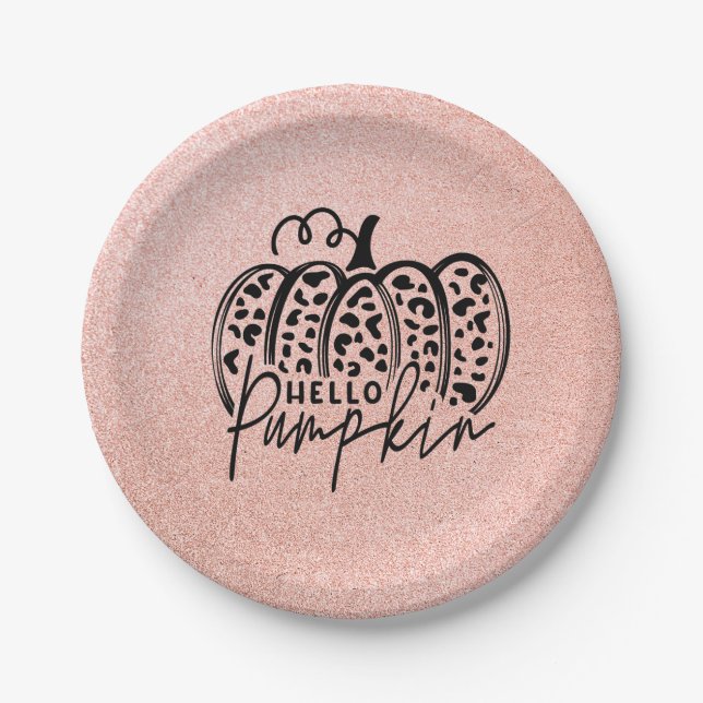Pink Sparkle Hello Pumpkin Pappteller (Vorderseite)