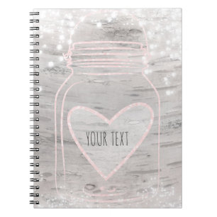 Pink Sparkle Herz Mason Glas & Lichter Rustikaler Notizblock