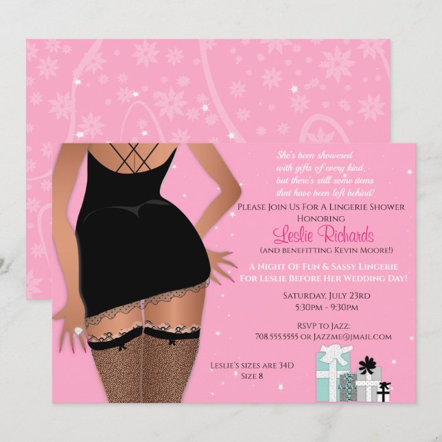 Pink Sparkle Lingerie Bridal Dusche Einladung (Vorne/Hinten)