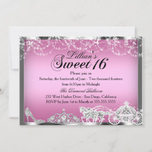 Pink Sparkle Princess Theme Sweet 16 Invitation