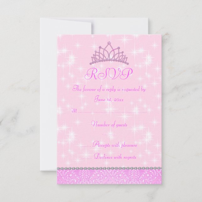 Pink Sparkle Princess UAWG RSVP Karte (Vorderseite)