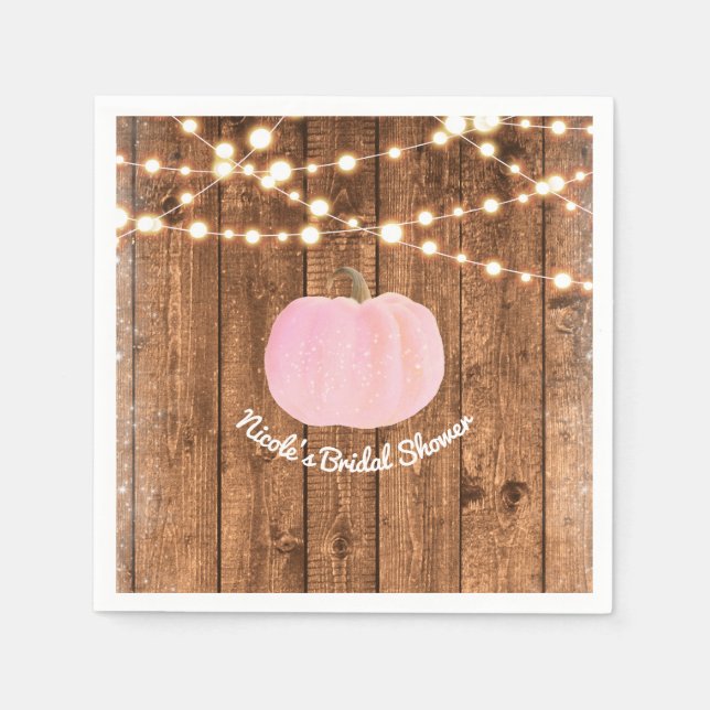 Pink Sparkle Pumpkin Herbst Rustikale Holzleuchten Serviette (Vorderseite)