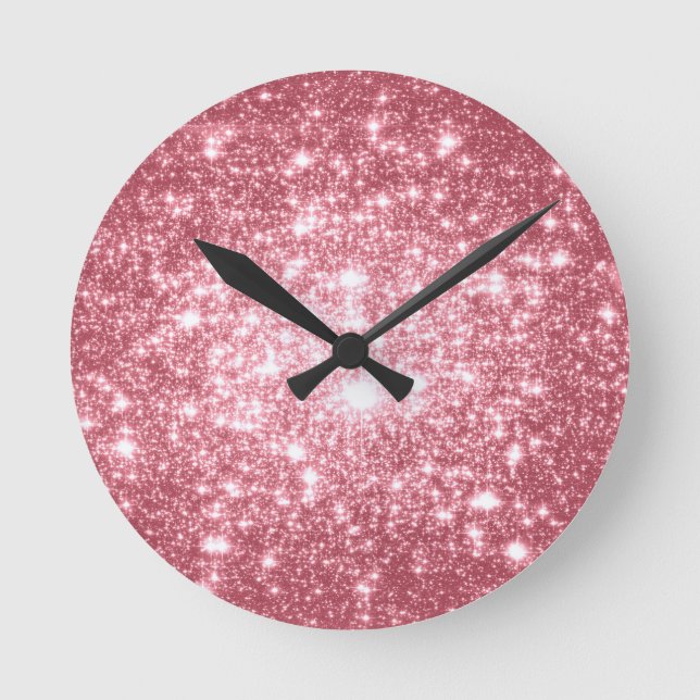 Pink Sparkle Runde Wanduhr (Vorderseite)