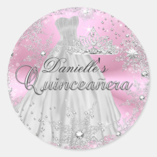 Pink Sparkle Schneeflocke Quinceanera Aufkleber