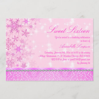 Pink Sparkle Schneeflocke Sweet16 Einladung