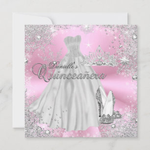 Pink Sparkle Snowflake Quinceanera Einladung