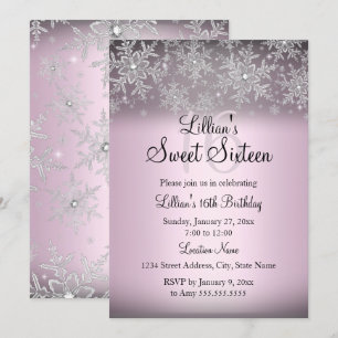 Pink Sparkle Snowflake Sweet 16 Einladung