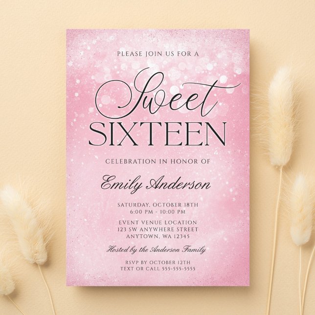 Pink Sparkle Sweet 16 Einladung (Von Creator hochgeladen)