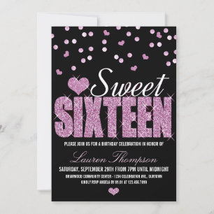 Pink Sparkle Sweet 16 Invitations de fête