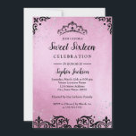 Pink Sparkle Tiara Damask 16 . Geburtstag Einladung<br><div class="desc">Mehr Elegante 16 . Geburtstag Einladungen im Kleinen Bayleigh Store</div>