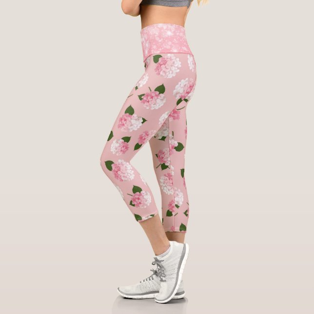 Pink Sparkle Vintage Garden Blossoms Capri Leggings (Links)