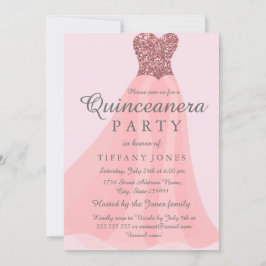 Pink Sparkling Glitzer Gown Quinceanera Party Einladung