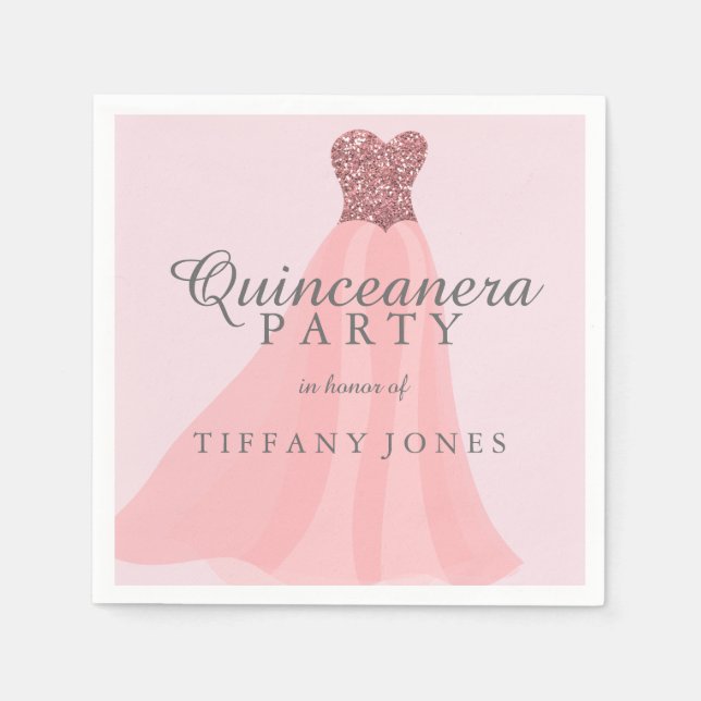 Pink Sparkling Glitzer Gown Quinceanera Party Serviette (Vorderseite)