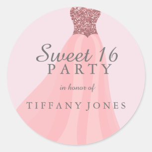 Pink Sparkling Glitzer Gown Sweet 16 Party Runder Aufkleber