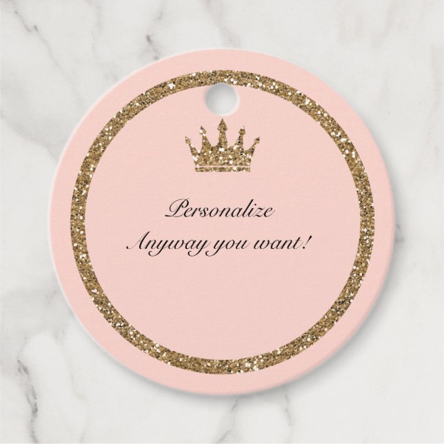 Pink Sparkly Gold Glitter Sweet 16 Princess Crown Geschenkanhänger (Vorderseite)