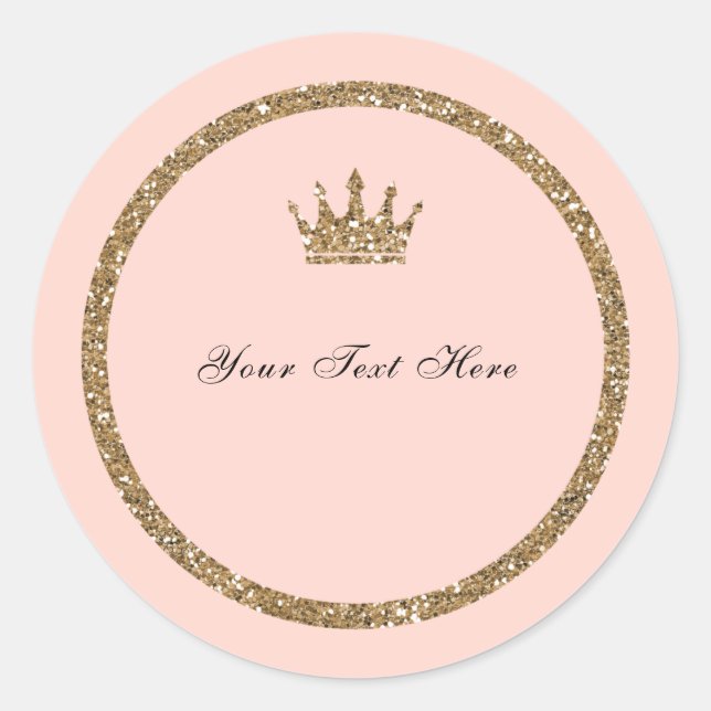 Pink Sparkly Gold Glitter Sweet 16 Princess Crown Runder Aufkleber (Vorderseite)