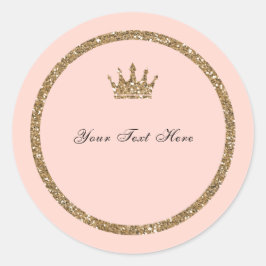 Pink Sparkly Gold Glitter Sweet 16 Princess Crown Runder Aufkleber